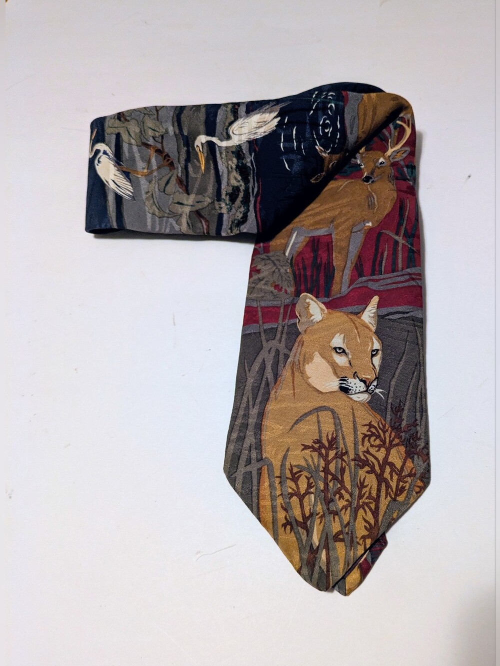 World Wildlife Fund Manhattan Menswear Tie in Multicolor Brown and Navy Panther
